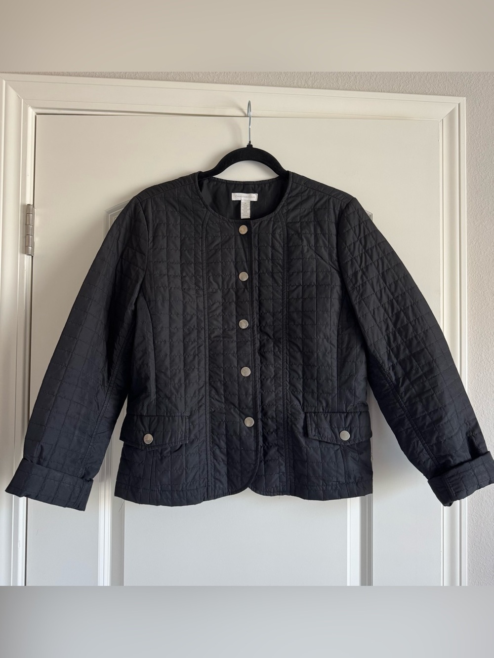 Charter Club Black Quilted Button-Front Puffer Jacket